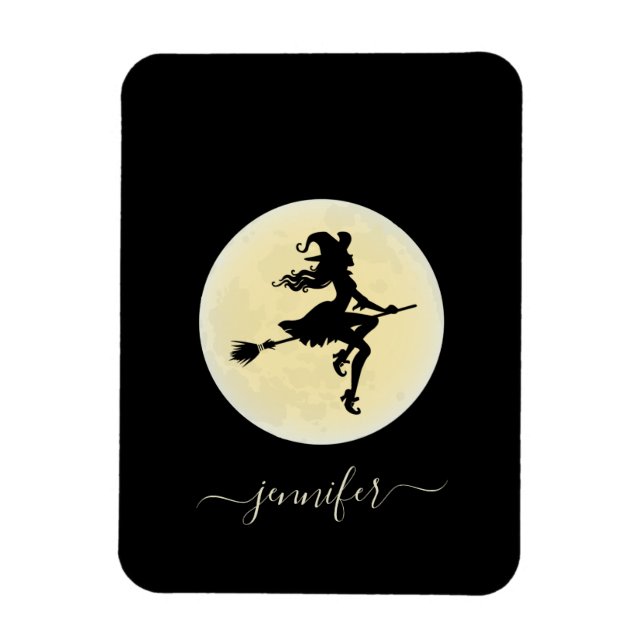 Witch on a broom personalized magnet (Vertical)