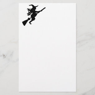 Witch on a Broom Silhouette Stationery