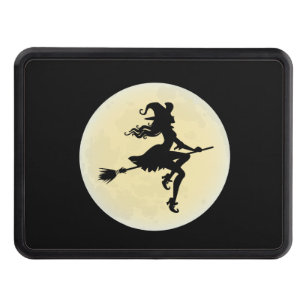 Witch on a broom trailer hitch cover