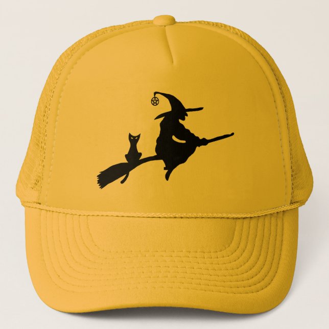 Witch on a Broom Trucker Hat (Front)