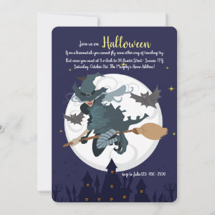 Witch on a Broomstick Halloween Party Invitation