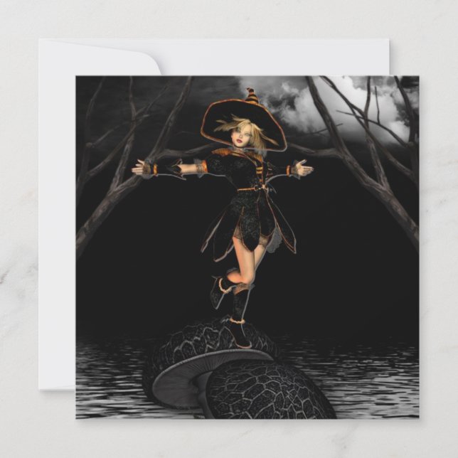 Witch on a Toad Stool Invitations (Front)