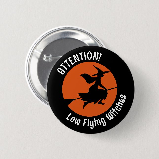 Witch on Broom 2 Inch Round Button (Front & Back)