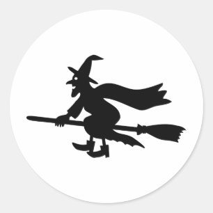 witch on broom classic round sticker