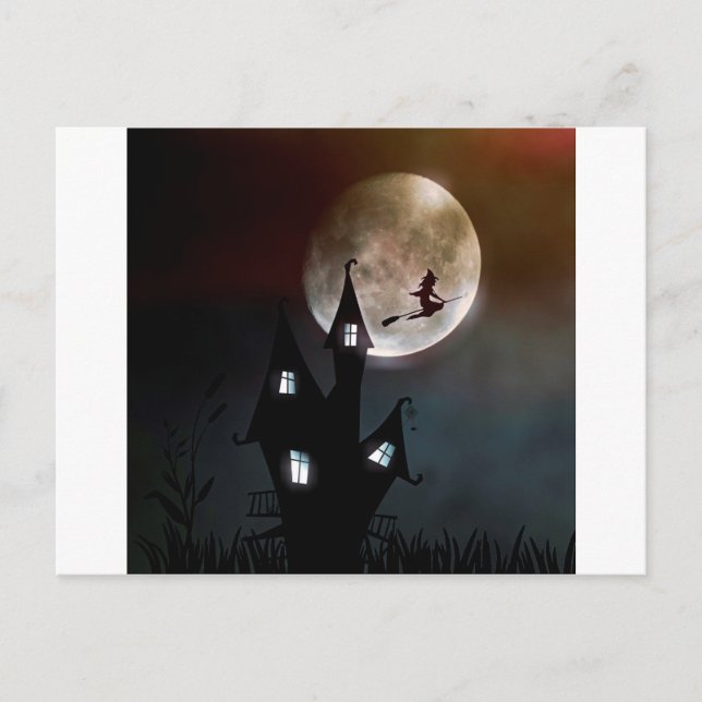 Witch on Broom Flying Over Your House Postcard (Front)
