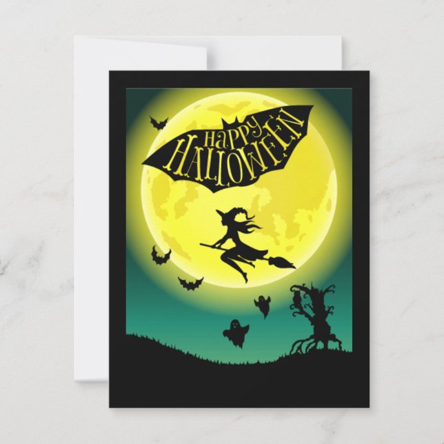 Witch On Broom Happy Halloween (Front)