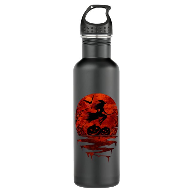 WITCH ON BROOM RED MOON 710 ML WATER BOTTLE (Front)