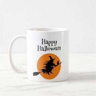 Witch on Broom with Cat and Moon Coffee Mug