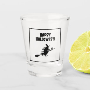Witch on Broom with Cat Halloween Shot Glass