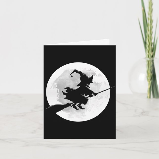 Witch on broom with full moon funny design for card (Front)