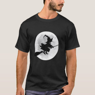 Witch On Broom With Full Moon Funny Design for Hal T-Shirt