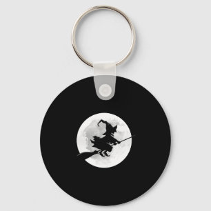 Witch on broom with full moon funny design for keychain