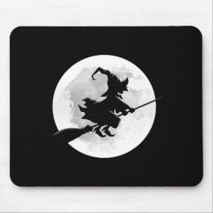 Witch on broom with full moon funny design for mouse pad