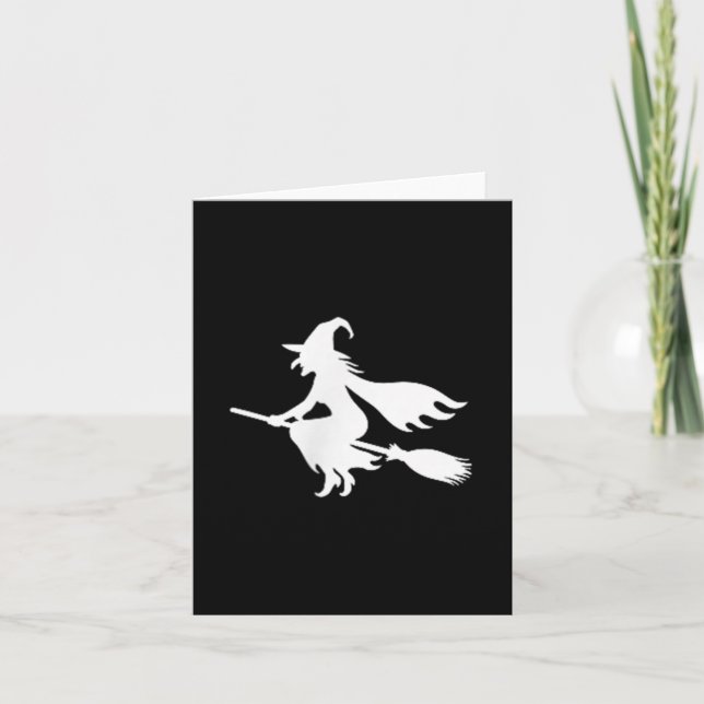 Witch On Broomstick Halloween Subtle Minimal Funny Card (Front)