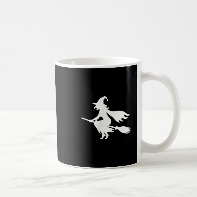 Witch On Broomstick Halloween Subtle Minimal Funny Coffee Mug (Right)