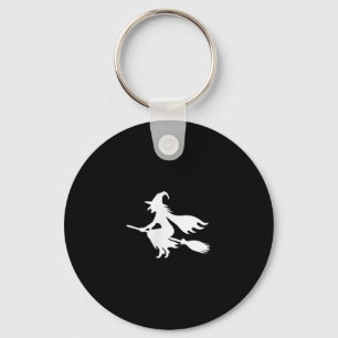 Witch On Broomstick Halloween Subtle Minimal Funny Keychain
