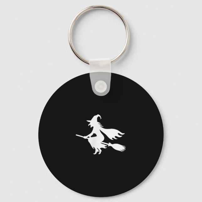 Witch On Broomstick Halloween Subtle Minimal Funny Keychain (Front)