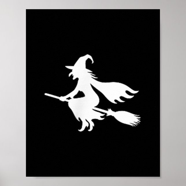Witch On Broomstick Halloween Subtle Minimal Funny Poster (Front)