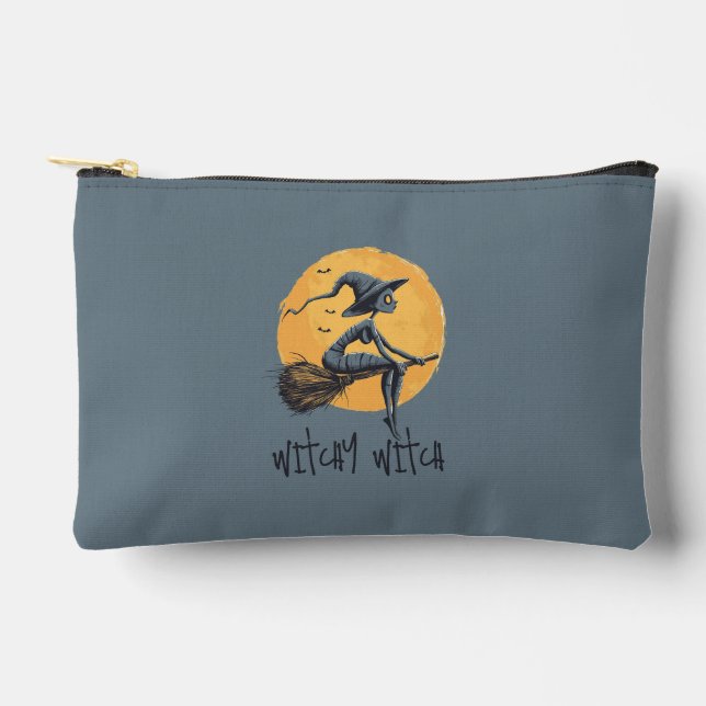 Witch On Broomstick Over Full Moon Accessory Pouch (Front)