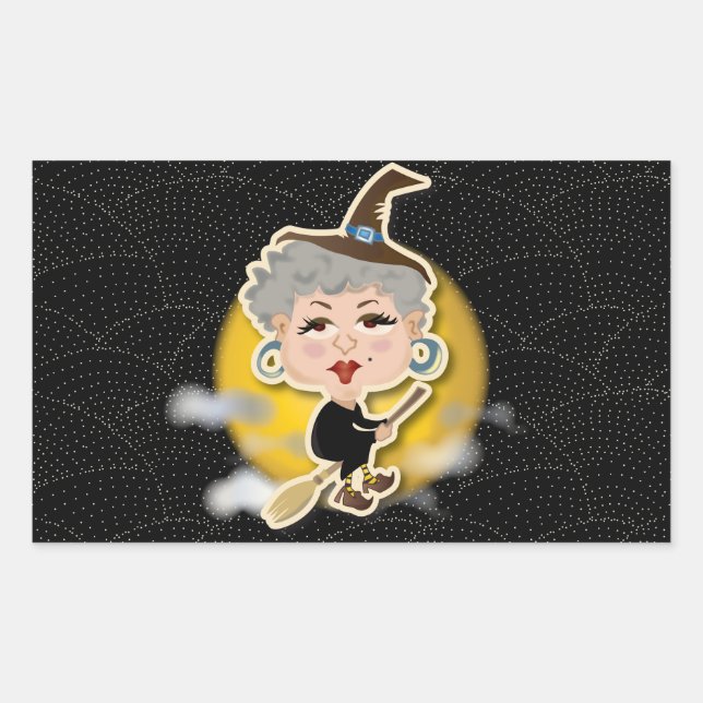 Witch On Broomstick Sticker (Front)