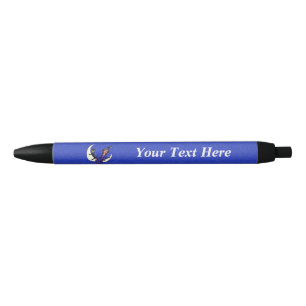 Witch On Crescent Moon Black Cat Stars Halloween Black Ink Pen