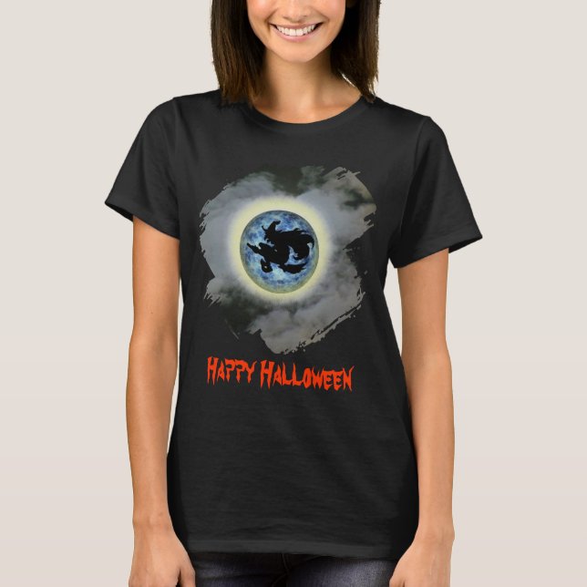 Witch On Full Moon Funny Halloween  T-Shirt (Front)