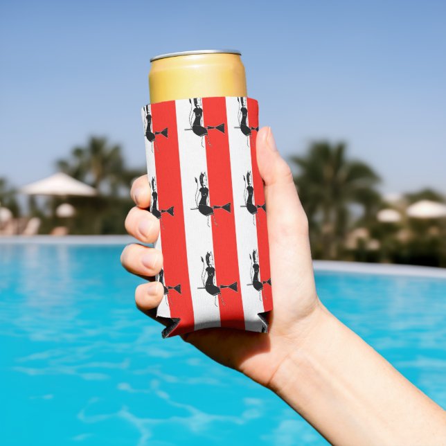 Witch on red and white stripes seltzer can cooler (In Situ Pool)