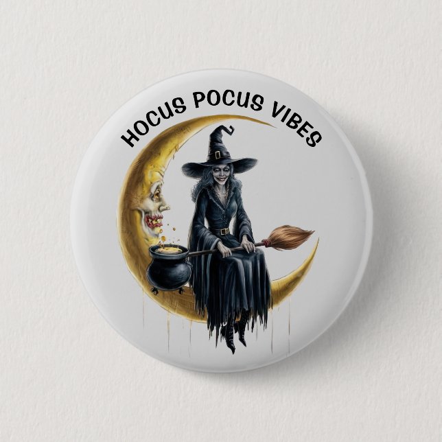 Witch on the Moon 2 Inch Round Button (Front)