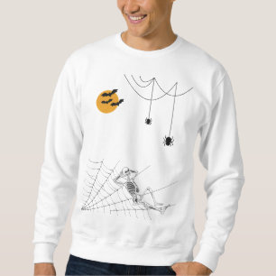 Witch on the moon with spiders and skeleton sweatshirt
