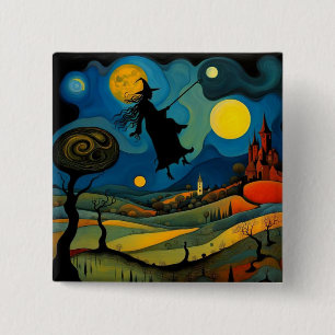 Witch over landscape 2 inch square button