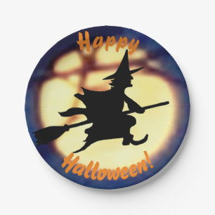 Witch Over Moon Halloween Paper Plates