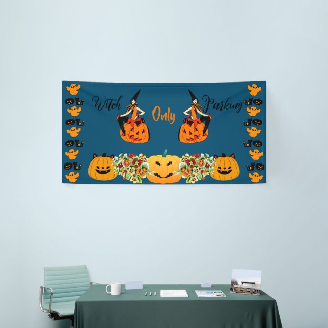 Witch Parking Only Halloween Jack O Lantern Spooky Banner (Tradeshow)
