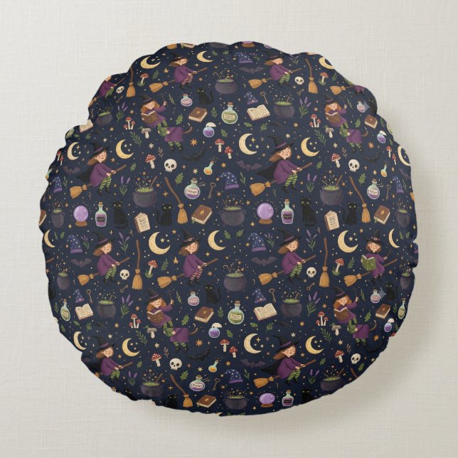 Witch Pattern Round Pillow (Front)