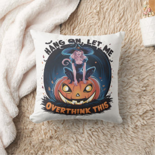 Witch perched on a pumpkin in a night sky throw pillow