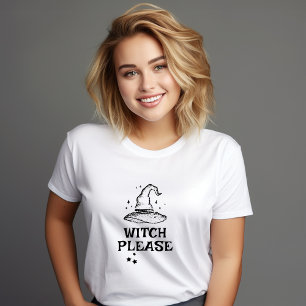 Witch Please Black and White Halloween Witch Hat  T-Shirt