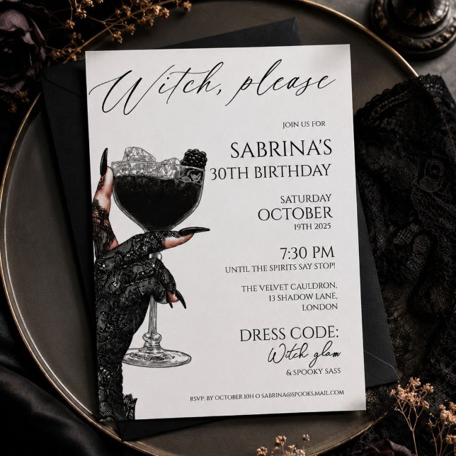 Witch Please Elegant Gothic Birthday  Invitation (Creator Uploaded)