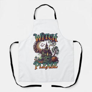 Witch Please Haunted House Crescent Moon Cauldron Apron