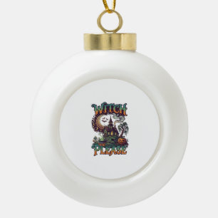 Witch Please Haunted House Crescent Moon Cauldron Ceramic Ball Christmas Ornament