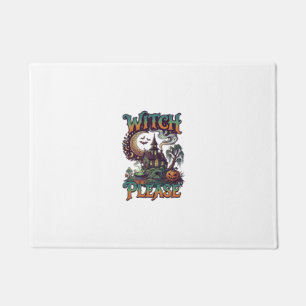 Witch Please Haunted House Crescent Moon Cauldron Doormat