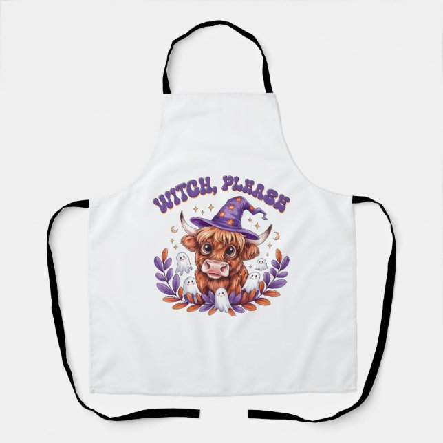 Witch Please Highland Cow Halloween Apron (Front)