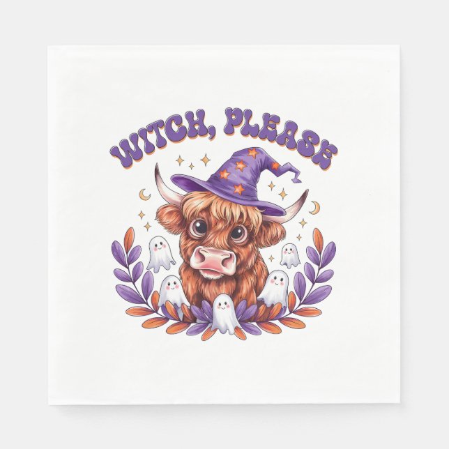 Witch Please Highland Cow Halloween Napkin (Front)