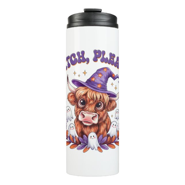 Witch Please Highland Cow Halloween Thermal Tumbler (Front)
