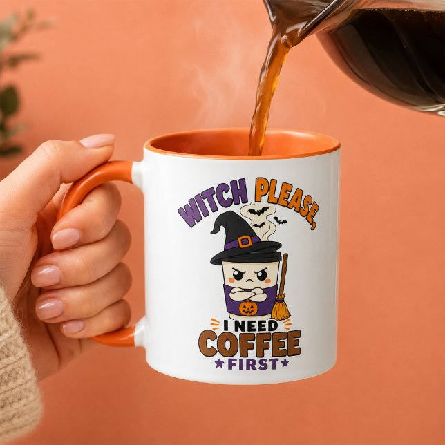 Witch Please I Need Coffee First Orange Halloween Mug (Creator Uploaded)