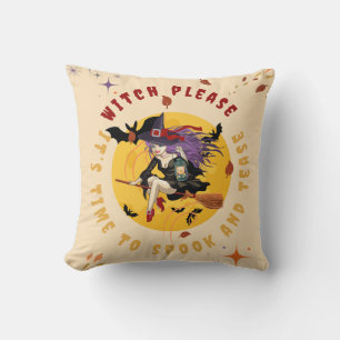 Witch Please It's Time To Spook And Tease Beige Throw Pillow