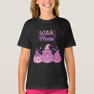 Witch Please Pink Witch Hat Pumpkin Bow Cute Fall T-Shirt