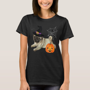 Witch Pug Dog Halloween Costume Cute Broom Pumpkin T-Shirt
