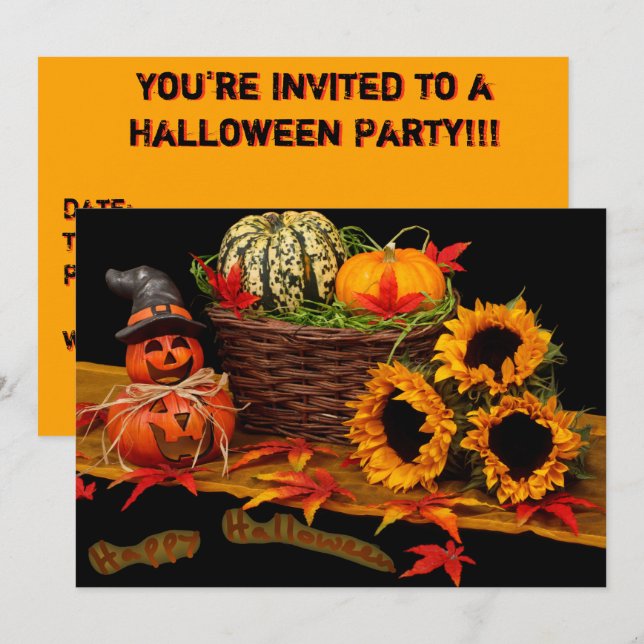 Witch Pumpkin and Sunflowers Invitation (Front/Back)