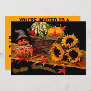 Witch Pumpkin and Sunflowers Invitation