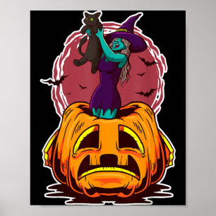 Witch Pumpkin Black Cat Y Spooky Sorcerer Poster