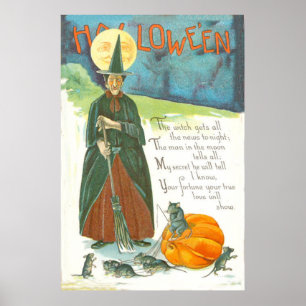 Witch Pumpkin Broom Man In The Moon Mouse Poster